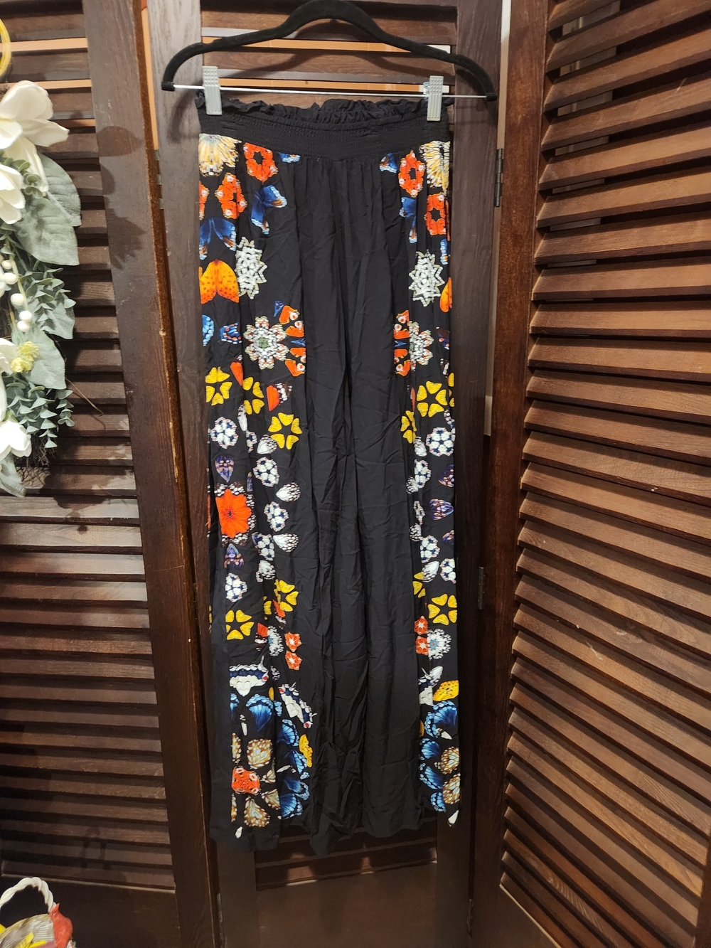 Desigual Black Wide-Leg Palazzo Pants with Colorful Floral Panels